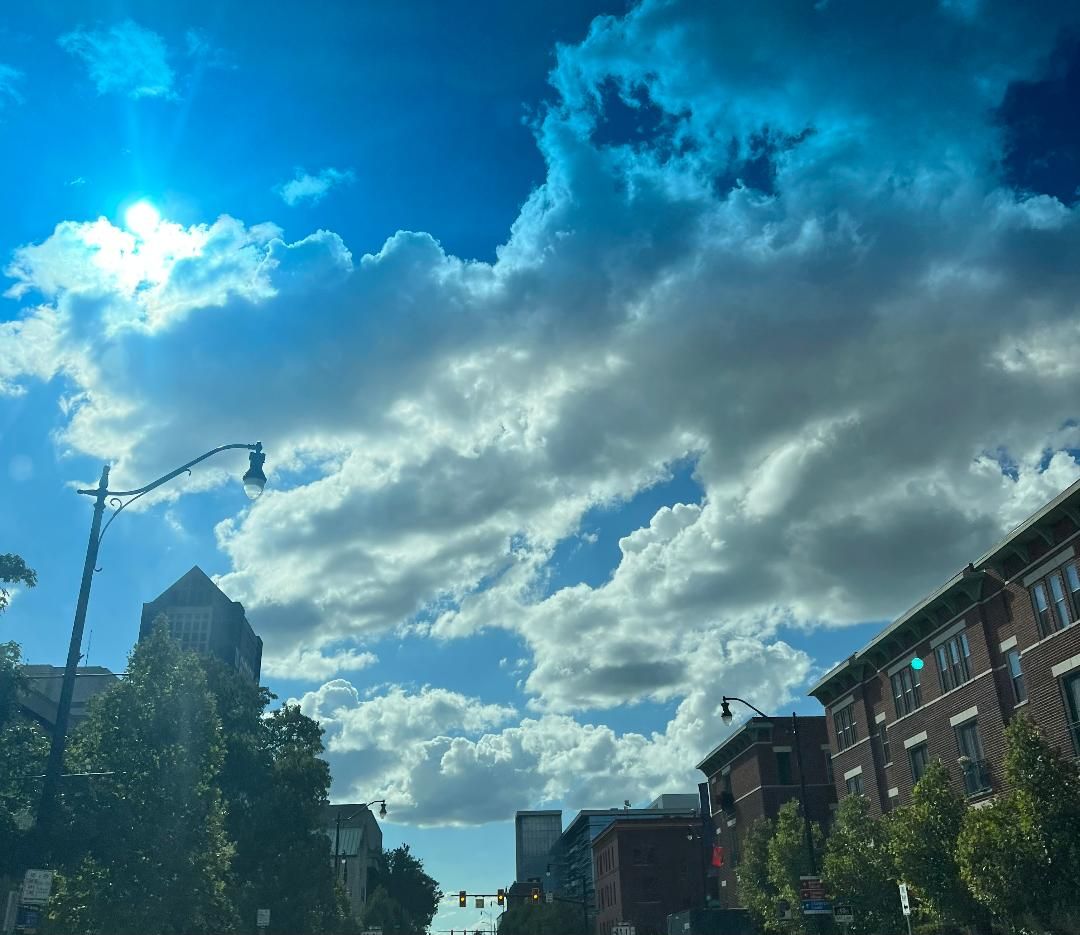 Downtown Columbus street under a blue sky